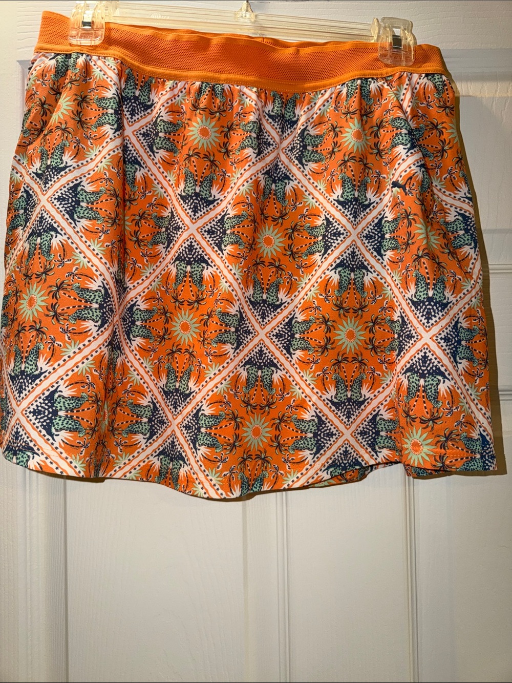 Puma Orange Printed Mini Skirt with Navy & Mint Pattern